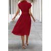 imageECOWISH Womens Casual Midi Dresses Solid V Neck Short Sleeve Button Shirt Belted Dress with Pockets for Spring Summer 2025Ared