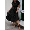 imageECOWISH Womens Casual Midi Dresses Solid V Neck Short Sleeve Button Shirt Belted Dress with Pockets for Spring Summer 2025Bblack