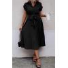 imageECOWISH Womens Casual Midi Dresses Solid V Neck Short Sleeve Button Shirt Belted Dress with Pockets for Spring Summer 2025Bblack