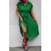 imageECOWISH Womens Casual Midi Dresses Solid V Neck Short Sleeve Button Shirt Belted Dress with Pockets for Spring Summer 2025Bgreen