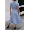 imageECOWISH Womens Casual Midi Dresses Solid V Neck Short Sleeve Button Shirt Belted Dress with Pockets for Spring Summer 2025Blight Blue