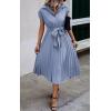 imageECOWISH Womens Casual Midi Dresses Solid V Neck Short Sleeve Button Shirt Belted Dress with Pockets for Spring Summer 2025Blight Blue