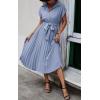 imageECOWISH Womens Casual Midi Dresses Solid V Neck Short Sleeve Button Shirt Belted Dress with Pockets for Spring Summer 2025Blight Blue