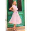 imageECOWISH Womens Casual Midi Dresses Solid V Neck Short Sleeve Button Shirt Belted Dress with Pockets for Spring Summer 2025Blight Pink