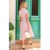 imageECOWISH Womens Casual Midi Dresses Solid V Neck Short Sleeve Button Shirt Belted Dress with Pockets for Spring Summer 2025Blight Pink