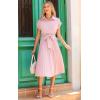 imageECOWISH Womens Casual Midi Dresses Solid V Neck Short Sleeve Button Shirt Belted Dress with Pockets for Spring Summer 2025Blight Pink
