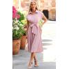 imageECOWISH Womens Casual Midi Dresses Solid V Neck Short Sleeve Button Shirt Belted Dress with Pockets for Spring Summer 2025Blight Pink