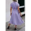 imageECOWISH Womens Casual Midi Dresses Solid V Neck Short Sleeve Button Shirt Belted Dress with Pockets for Spring Summer 2025Blilac