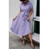 imageECOWISH Womens Casual Midi Dresses Solid V Neck Short Sleeve Button Shirt Belted Dress with Pockets for Spring Summer 2025Blilac