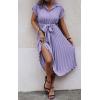 imageECOWISH Womens Casual Midi Dresses Solid V Neck Short Sleeve Button Shirt Belted Dress with Pockets for Spring Summer 2025Blilac
