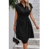 imageECOWISH Womens Casual Midi Dresses Solid V Neck Short Sleeve Button Shirt Belted Dress with Pockets for Spring Summer 2025Dblack