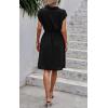 imageECOWISH Womens Casual Midi Dresses Solid V Neck Short Sleeve Button Shirt Belted Dress with Pockets for Spring Summer 2025Dblack