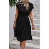 imageECOWISH Womens Casual Midi Dresses Solid V Neck Short Sleeve Button Shirt Belted Dress with Pockets for Spring Summer 2025Dblack