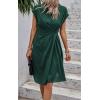 imageECOWISH Womens Casual Midi Dresses Solid V Neck Short Sleeve Button Shirt Belted Dress with Pockets for Spring Summer 2025Ddark Green