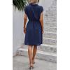 imageECOWISH Womens Casual Midi Dresses Solid V Neck Short Sleeve Button Shirt Belted Dress with Pockets for Spring Summer 2025Dnavy Blue