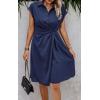 imageECOWISH Womens Casual Midi Dresses Solid V Neck Short Sleeve Button Shirt Belted Dress with Pockets for Spring Summer 2025Dnavy Blue
