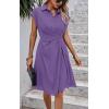 imageECOWISH Womens Casual Midi Dresses Solid V Neck Short Sleeve Button Shirt Belted Dress with Pockets for Spring Summer 2025Dpurple