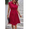imageECOWISH Womens Casual Midi Dresses Solid V Neck Short Sleeve Button Shirt Belted Dress with Pockets for Spring Summer 2025Dred
