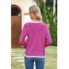 imageECOWISH Womens Lightweight Sweater Cardigan  Long Sleeve V Neck Button HollowedOut Knit Shurg Crop Tops with PocketsHot Pink