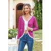 imageECOWISH Womens Lightweight Sweater Cardigan  Long Sleeve V Neck Button HollowedOut Knit Shurg Crop Tops with PocketsHot Pink