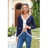imageECOWISH Womens Lightweight Sweater Cardigan  Long Sleeve V Neck Button HollowedOut Knit Shurg Crop Tops with PocketsNavy Blue