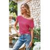 imageECOWISH Womens One Shoulder Tops  Short Sleeve Textured Summer Shirt Casual Trendy Y2K Blouse