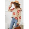 imageECOWISH Womens Sweater 2025 Fall  Long Sleeve Crewneck Tops Knit Oversized Pullover Casual Print Jumper372 Beige
