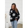 imageECOWISH Womens Sweater 2025 Fall  Long Sleeve Crewneck Tops Knit Oversized Pullover Casual Print Jumper372 Black