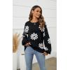 imageECOWISH Womens Sweater 2025 Fall  Long Sleeve Crewneck Tops Knit Oversized Pullover Casual Print Jumper372 Black