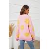 imageECOWISH Womens Sweater 2025 Fall  Long Sleeve Crewneck Tops Knit Oversized Pullover Casual Print Jumper372 Pink