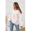 imageECOWISH Womens Sweater 2025 Fall  Long Sleeve Crewneck Tops Knit Oversized Pullover Casual Print Jumper372 White