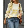 imageECOWISH Womens Sweater 2025 Fall  Long Sleeve Crewneck Tops Knit Oversized Pullover Casual Print JumperBeige