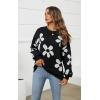 imageECOWISH Womens Sweater 2025 Fall  Long Sleeve Crewneck Tops Knit Oversized Pullover Casual Print JumperBlack