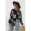 imageECOWISH Womens Sweater 2025 Fall  Long Sleeve Crewneck Tops Knit Oversized Pullover Casual Print JumperBlack
