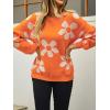 imageECOWISH Womens Sweater 2025 Fall  Long Sleeve Crewneck Tops Knit Oversized Pullover Casual Print JumperOrange