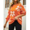 imageECOWISH Womens Sweater 2025 Fall  Long Sleeve Crewneck Tops Knit Oversized Pullover Casual Print JumperOrange