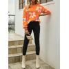 imageECOWISH Womens Sweater 2025 Fall  Long Sleeve Crewneck Tops Knit Oversized Pullover Casual Print JumperOrange