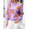 imageECOWISH Womens Sweater 2025 Fall  Long Sleeve Crewneck Tops Knit Oversized Pullover Casual Print JumperPurple