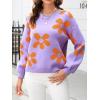 imageECOWISH Womens Sweater 2025 Fall  Long Sleeve Crewneck Tops Knit Oversized Pullover Casual Print JumperPurple