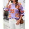 imageECOWISH Womens Sweater 2025 Fall  Long Sleeve Crewneck Tops Knit Oversized Pullover Casual Print JumperPurple