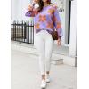imageECOWISH Womens Sweater 2025 Fall  Long Sleeve Crewneck Tops Knit Oversized Pullover Casual Print JumperPurple