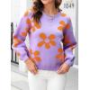 imageECOWISH Womens Sweater 2025 Fall  Long Sleeve Crewneck Tops Knit Oversized Pullover Casual Print JumperPurple