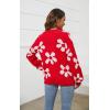 imageECOWISH Womens Sweater 2025 Fall  Long Sleeve Crewneck Tops Knit Oversized Pullover Casual Print JumperRed