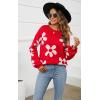 imageECOWISH Womens Sweater 2025 Fall  Long Sleeve Crewneck Tops Knit Oversized Pullover Casual Print JumperRed