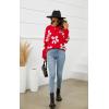 imageECOWISH Womens Sweater 2025 Fall  Long Sleeve Crewneck Tops Knit Oversized Pullover Casual Print JumperRed