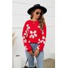 imageECOWISH Womens Sweater 2025 Fall  Long Sleeve Crewneck Tops Knit Oversized Pullover Casual Print JumperRed