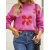 imageECOWISH Womens Sweater 2025 Fall  Long Sleeve Crewneck Tops Knit Oversized Pullover Casual Print JumperRose Pink