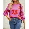 imageECOWISH Womens Sweater 2025 Fall  Long Sleeve Crewneck Tops Knit Oversized Pullover Casual Print JumperRose Pink