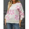 imageECOWISH Womens Sweater 2025 Fall  Long Sleeve Crewneck Tops Knit Oversized Pullover Casual Print JumperWhite