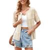 imageECOWISH Summer Crochet Cardigans for Women 2025 Lightweight Short Sleeve Crewneck Button Down Cropped Casual Sweater Tops440 Beige